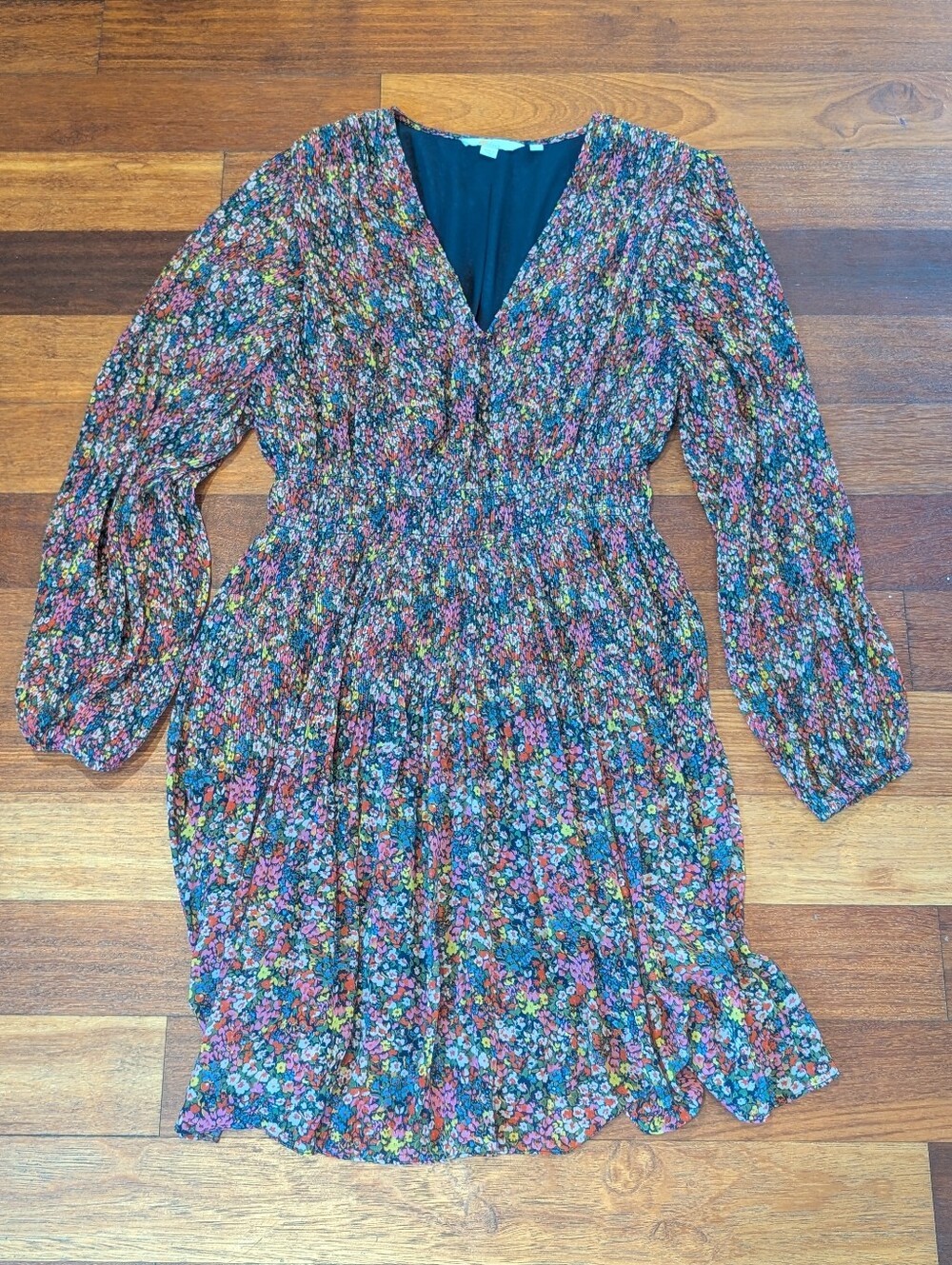 Boden Navy Dress with Multicolor Floral Trim